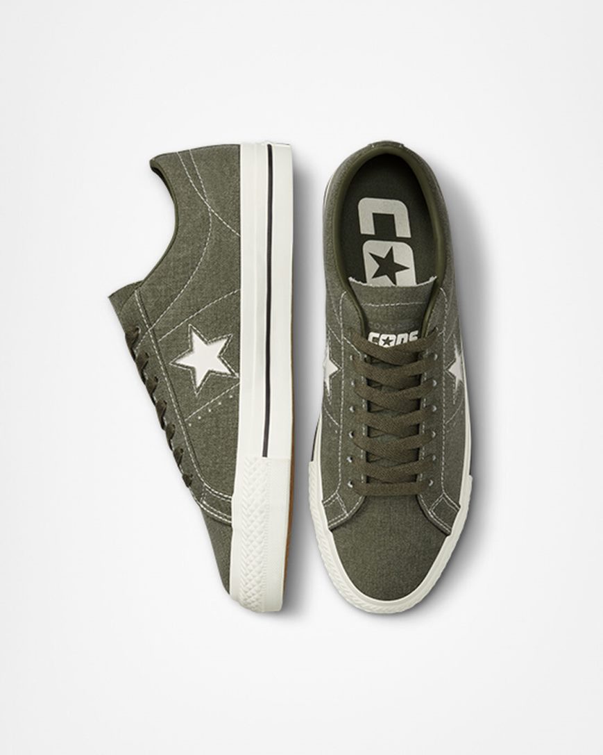 Men's Converse CONS One Star Pro Heavyweight Canvas Skate Shoes Olive / Black | AU 381CEG